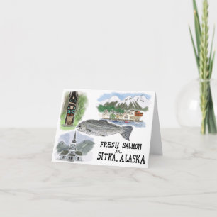Travel Sketch Notecard: Salmon i Sitka, Alaska Kort