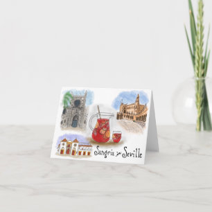 Travel Sketch Notecard: Sangria i Sevilla Spanien Kort