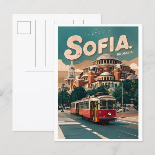 Travel Sofia, bulgaria-vintagen ger stadsbricka Vykort