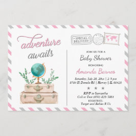 Travel Suitcase Flicka Shower Äventyr Awaits Inbjudningar