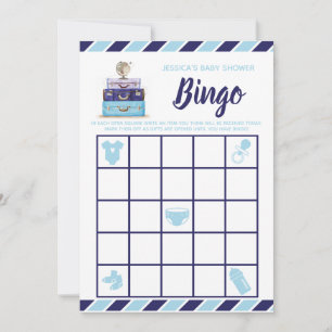 Travel Tema Blue Baby Shower Bingo Game Inbjudningar