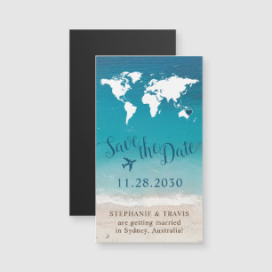 Travel Theme Beach Wedding Spara datum magneter