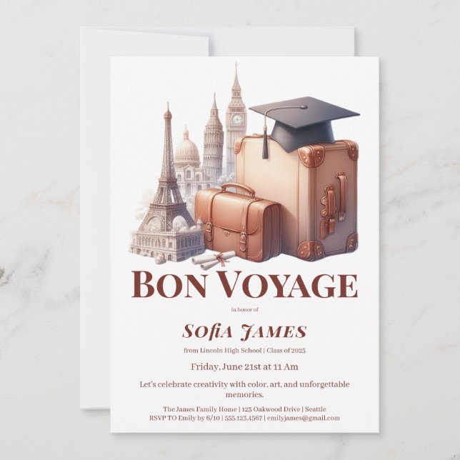 Travel Theme Graduation Party Invitation Inbjudningar (Framsida)