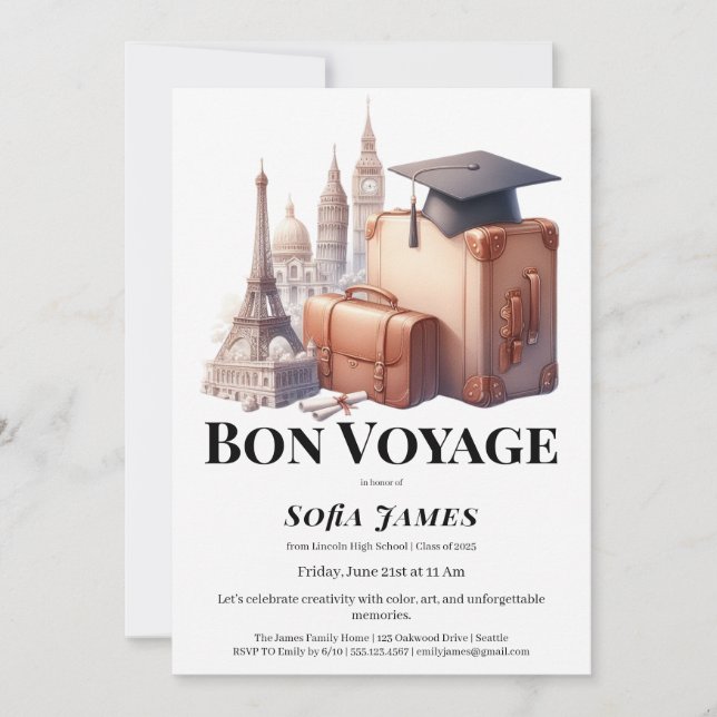 Travel Theme Graduation Party Invitation Inbjudningar (Framsida)
