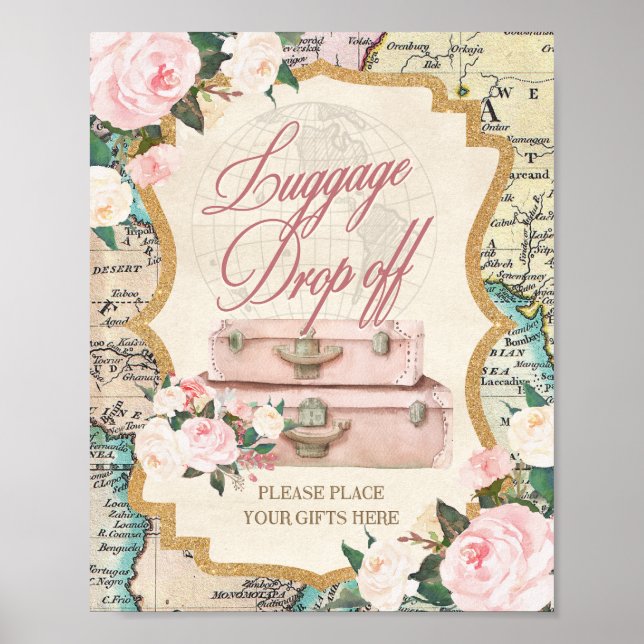TRAVEL theme LUGGAGE DROP OFF - GIFT Table Sign  Poster (Framsidan)