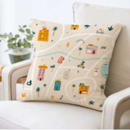 Travel Theme Pillow, City Karta Mönster Kudde