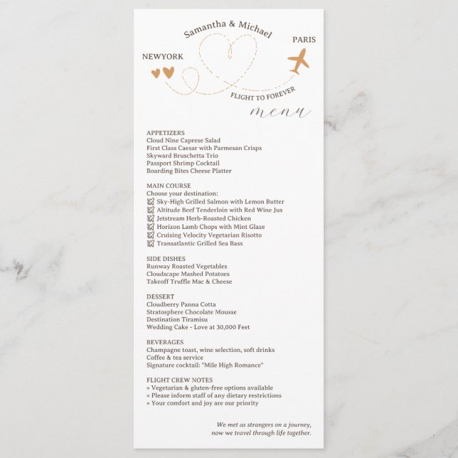 Travel Theme Wedding Reception Dinner Meny (Framsida)