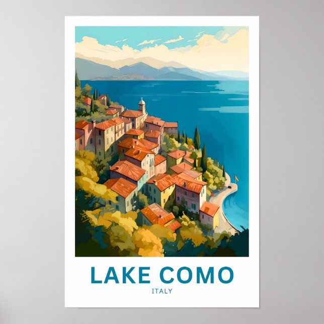 Travel-utskrift för Sjö Como Italien Poster (Framsidan)