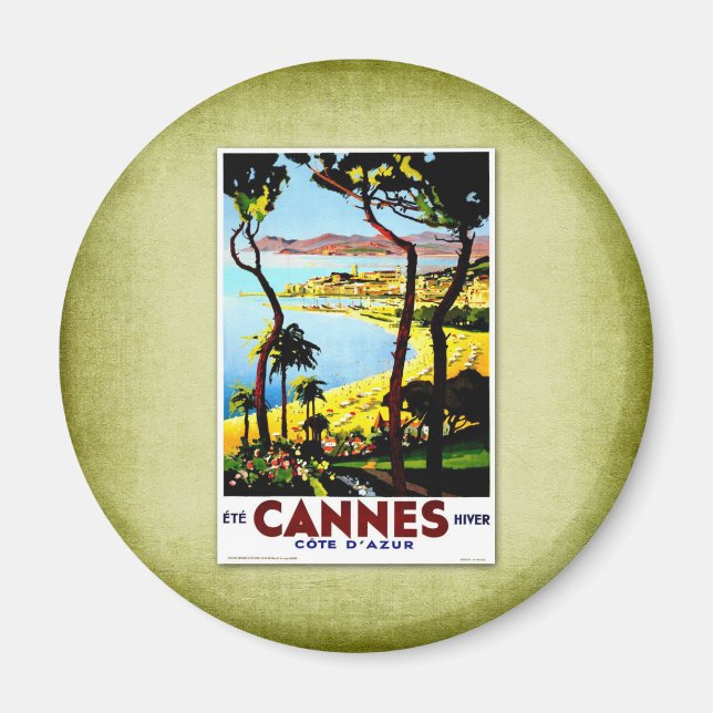 Travel Vintage affisch Cannes Frankrike Magnet (Framsidan)