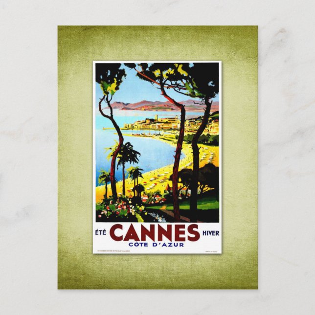 Travel Vintage affisch Cannes Frankrike Vykort (Framsida)