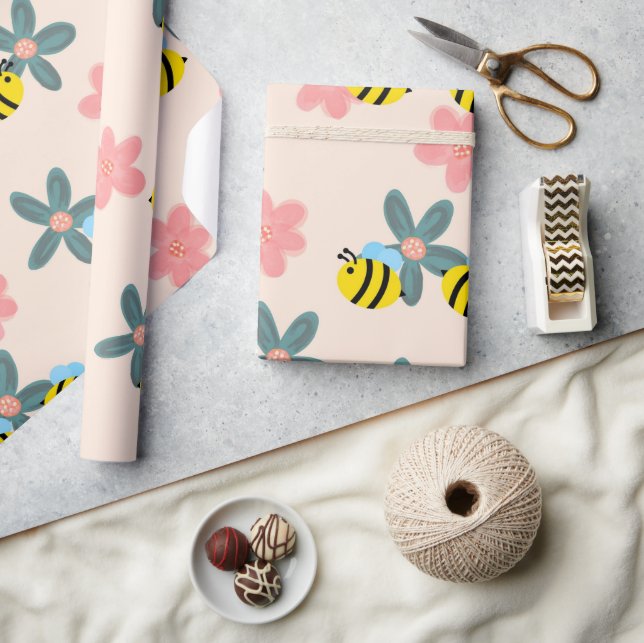 Travelbusy Bin med vårblomma inslagningspapper (Hantverk)