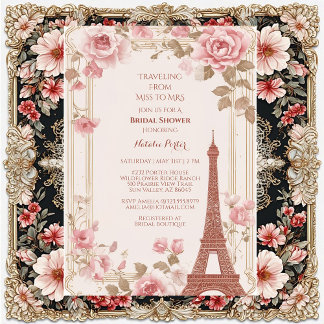 Traveling from Miss to Mrs Bridal Shower Paris  Inbjudningar