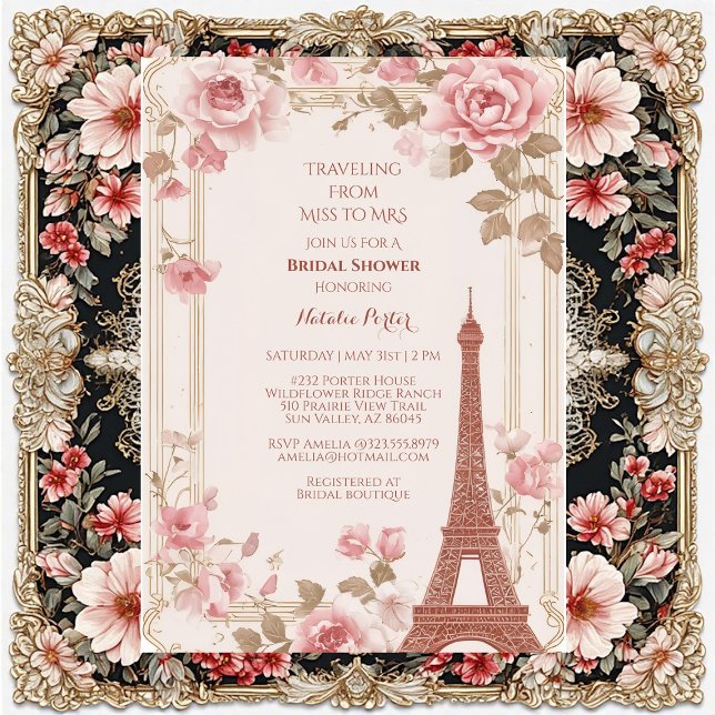 Traveling from Miss to Mrs Bridal Shower Paris  Inbjudningar (Traveling from Miss to Mrs Bridal Shower Paris Invitation)