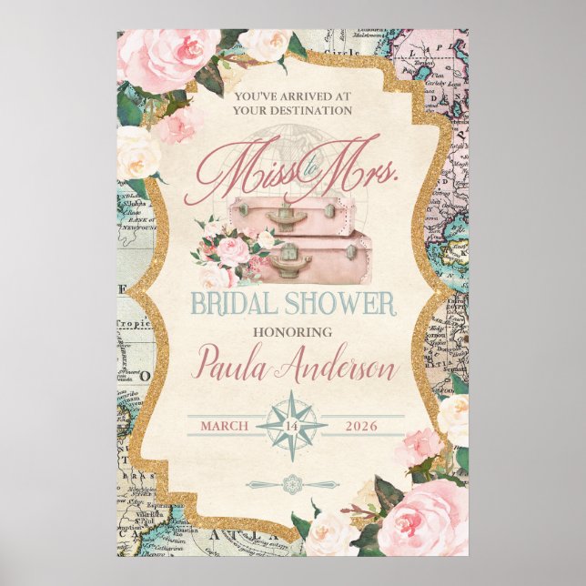 Traveling from MISS TO MRS. Bridal Shower Welcome Poster (Framsidan)