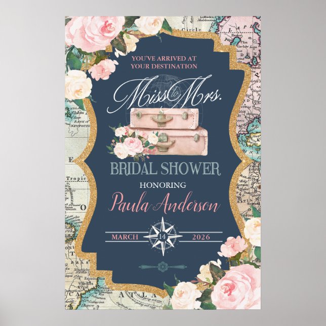 Traveling from MISS TO MRS. Bridal Shower Welcome  Poster (Framsidan)