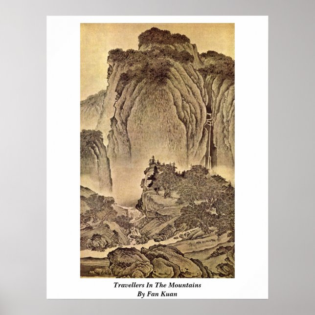 Travellers In The Mountains By Fan Kuan Poster (Framsidan)