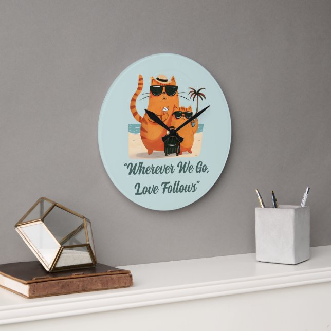 Travelling Cat Love Moment Wall Clock Stor Klocka (Kontor)