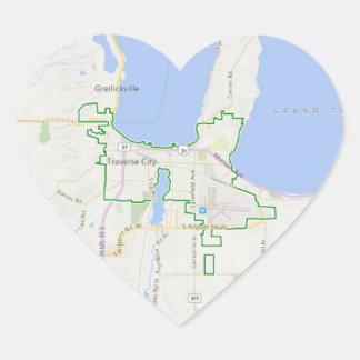 Traverse City Heart Karta Stickers Hjärtformat Klistermärke