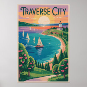 Traverse City Lake Michigan Illustration Resa Poster