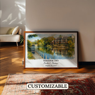 Traverse City Michigan Affisch, Akvarell, Anpassad Poster