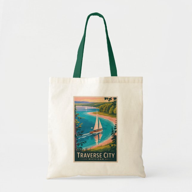 Traverse City Michigan Illustration Travel Art Tygkasse (Framsidan)