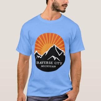 Traverse City Michigan Retro Solnedgång Berg Vint T Shirt