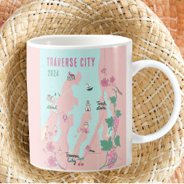 Traverse City Michigan Vin och Cherry Karta Kaffemugg