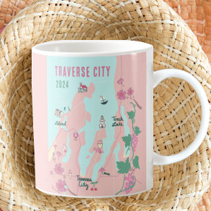 Traverse City Michigan Vin och Cherry Karta Kaffemugg