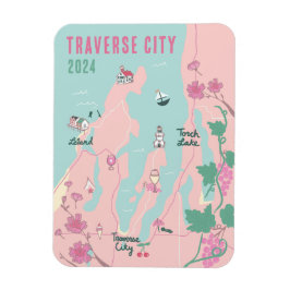 Traverse City Michigan Vin och Cherry Karta Magnet