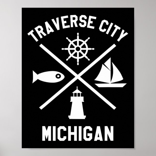 Traverse City Northern Michigan Tee Sailing Boatin Poster (Framsidan)