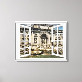 Trävi Fontän View Fake Window Canvastryck