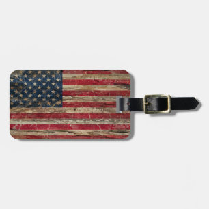Trävintageamerikanska flaggan bagagebricka
