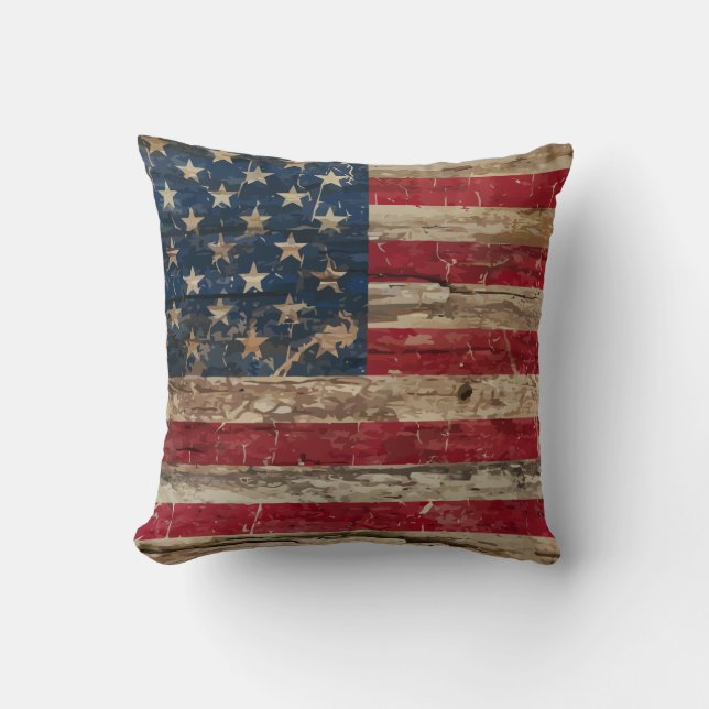 Trävintageamerikanska flaggan kudde (Framsida)