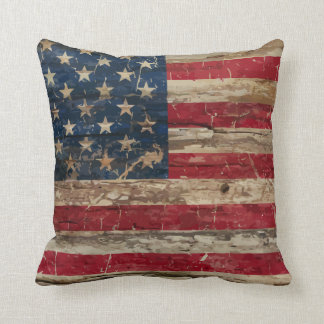 Trävintageamerikanska flaggan kudde