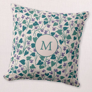 Träviol Anemon Blomma Botanisk Monogram Kudde