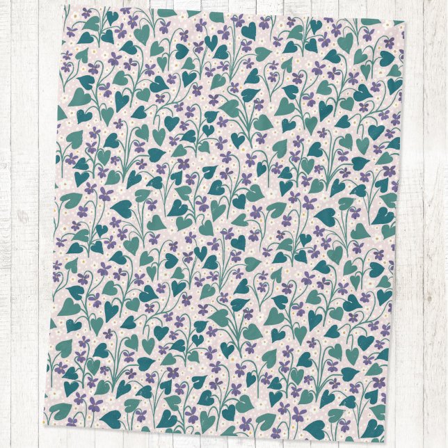 Träviol Anemon Blomma Botaniskt Blocktryck Fleecefilt (Wood violet wildflower anemone flower arts and crafts style block print fleece blanket)