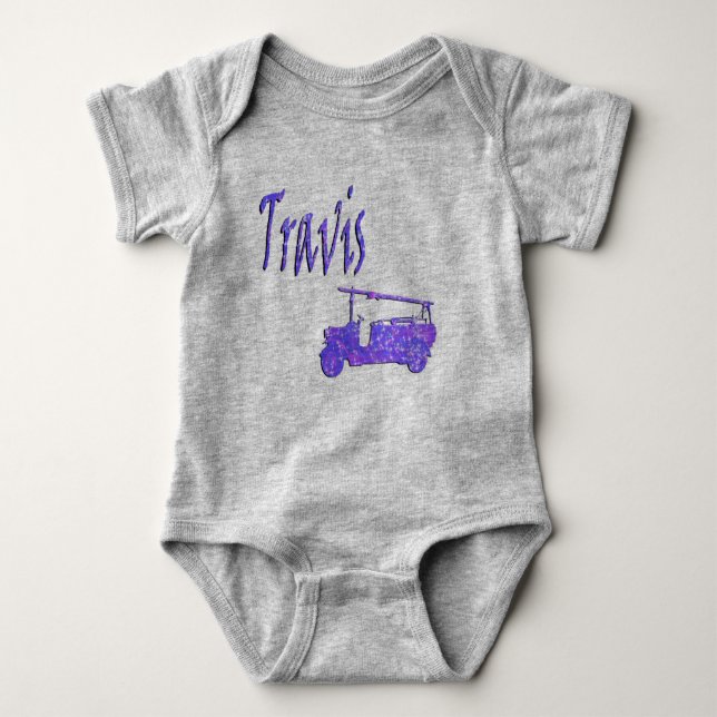 Travis Namn Med Brandbil, Baby Bodysuit T Shirt (Framsida)