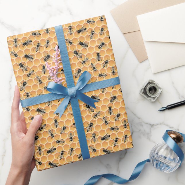 Travsamma gyllene honungsbin och bikupa presentpapper (Gifting)