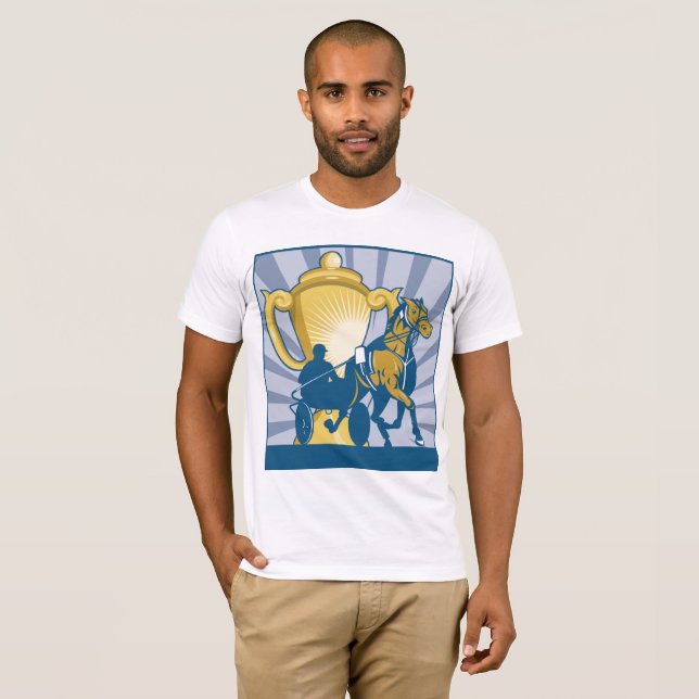 Travsport Trophy Sulky och Häst T Shirt (Hel framsida)