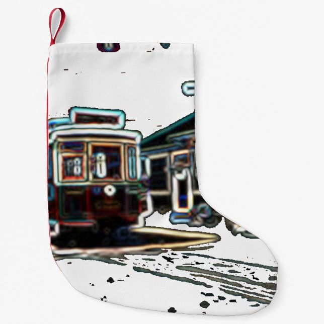 TRC Neon streetcar på stativ Småskalig jul Liten Julstrumpa (Framsidan)