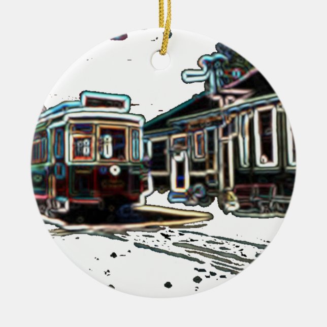 TRC Neon streetcar vid stn Circle Ceramic Ornament (Framsidan)