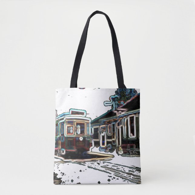 TRC Neon streetcar vid stn Medium Shoulder Tote Tygkasse (Framsida)