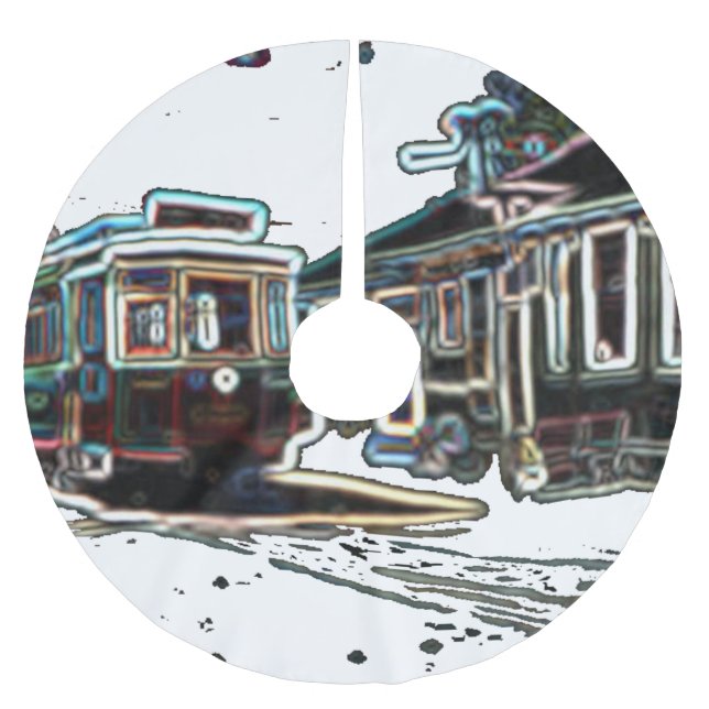 TRC Neon streetcar vid stn Träd Skirt Julgransmatta Borstad Polyester (Framsidan)