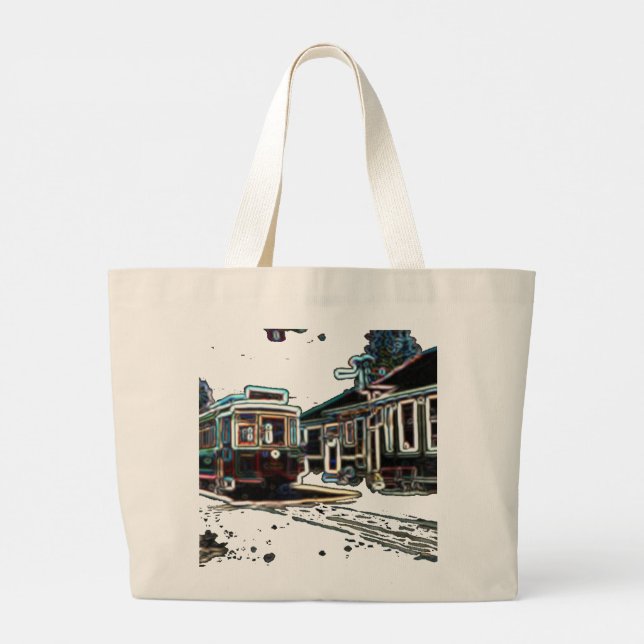 TRC Neon streetcar vid Stort Natural Tote Bag Jumbo Tygkasse (Baksida)