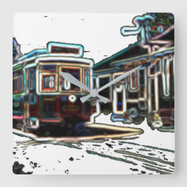 TRC Neon-strömbil vid stn Square Wall Clock Fyrkantig Klocka