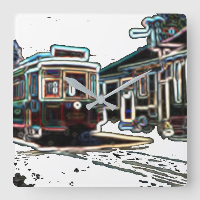 TRC Neon-strömbil vid stn Square Wall Clock Fyrkantig Klocka (Framsida)