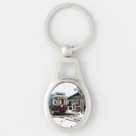 TRC Neon-strömmätare vid Metall-nyckelkedjan i sta Ovalt Silverfärgad Nyckelring