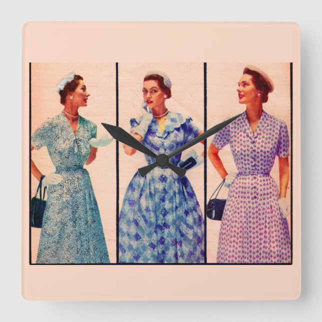 tre 1953-klänningar - vintage fyrkantig klocka (Framsida)