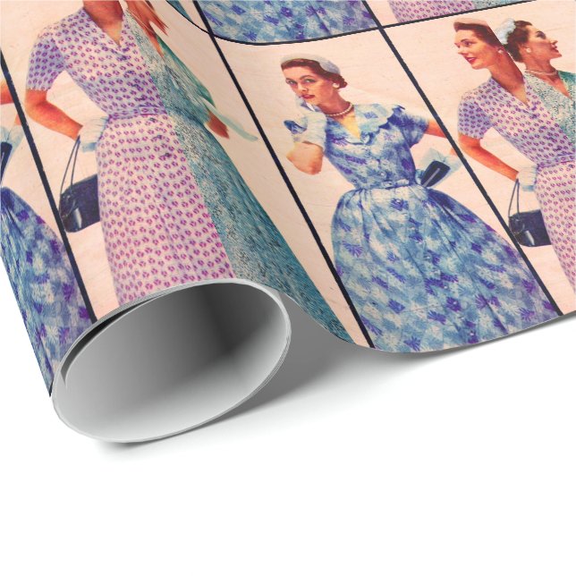 tre 1953-klänningar - vintage presentpapper (Rullad Hörn)