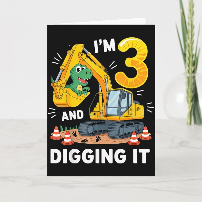 Tre 3år 3:e födelsedag Konstruktion Dinosaurie Poj Kort (Framsida)
